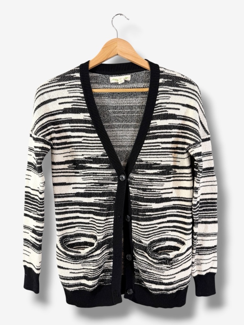 Anthropologie Staring at Stars Cardigan Size S Black Ivory Stripe Academia